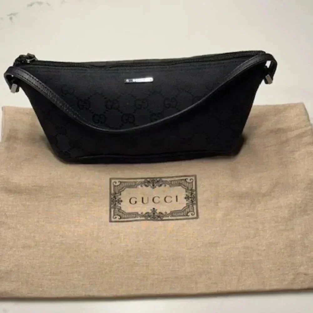 🔥Gucci GG Canvas Boat Mini Tote Pouchette Bag Black EUC Vintage + COA + Dust Bag - Picture 14 of 15